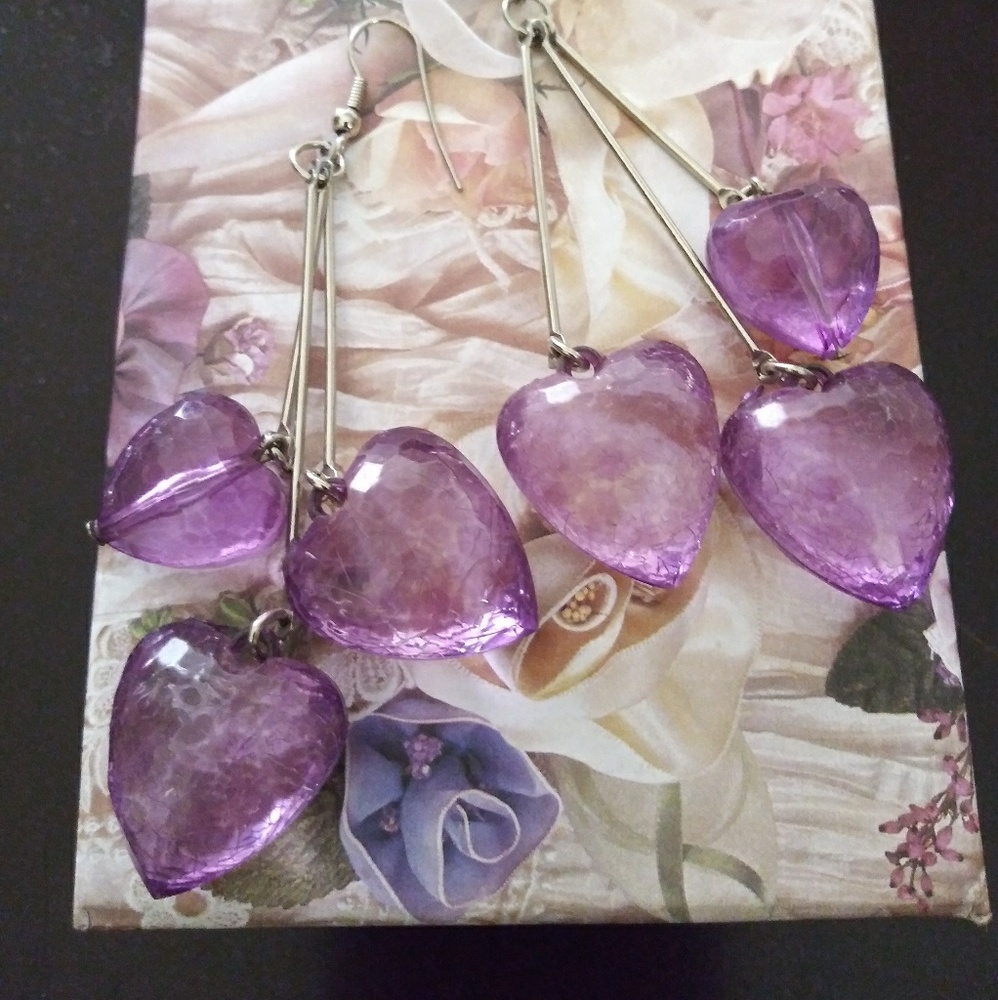 Beautiful Purple Heart & Silver Earrings